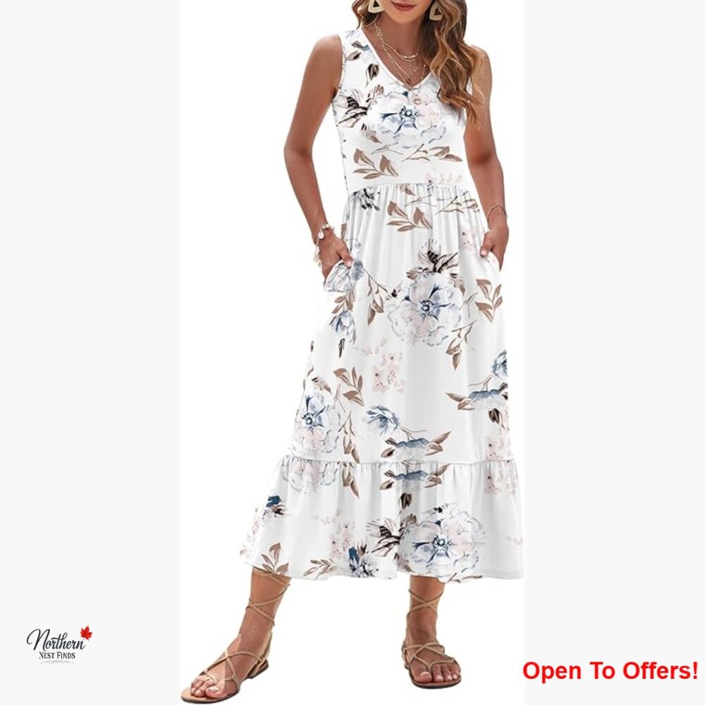 Sleeveless V Neck Maxi Dress with Pockets, Empire Waist Summer Dress
